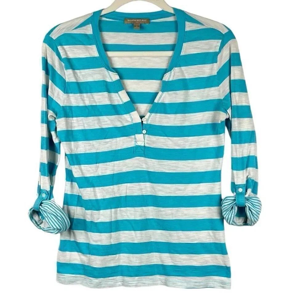Banana Republic V-neck Stripe 3/4 Sleeve Top Small
